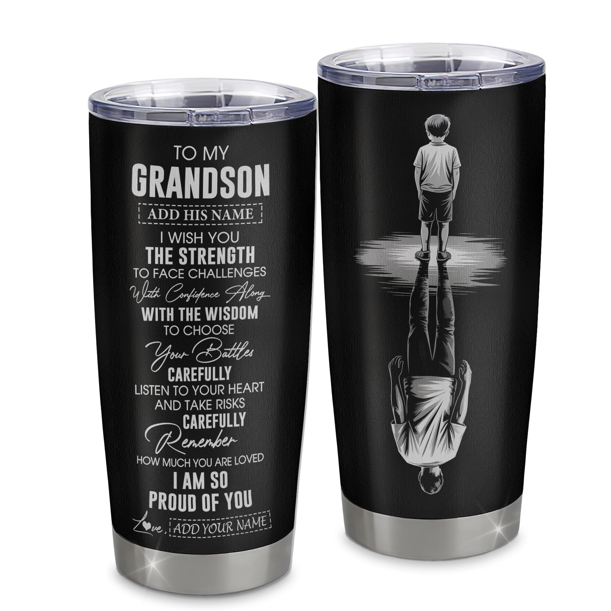 Personalized To My Grandson Gifts Tumbler From Grandma Grandpa I Wish You The Strength Grandson Birthday Gifts Christmas Graduation Custom Stainless Steel Travel Mug | teecentury