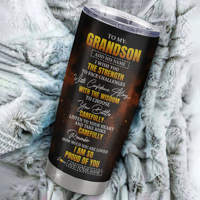 Personalized To My Grandson Gifts Tumbler From Grandma Grandpa I Wish You The Strength Horse Grandson Birthday Gifts Christmas Graduation Custom Stainless Steel Mug | teecentury
