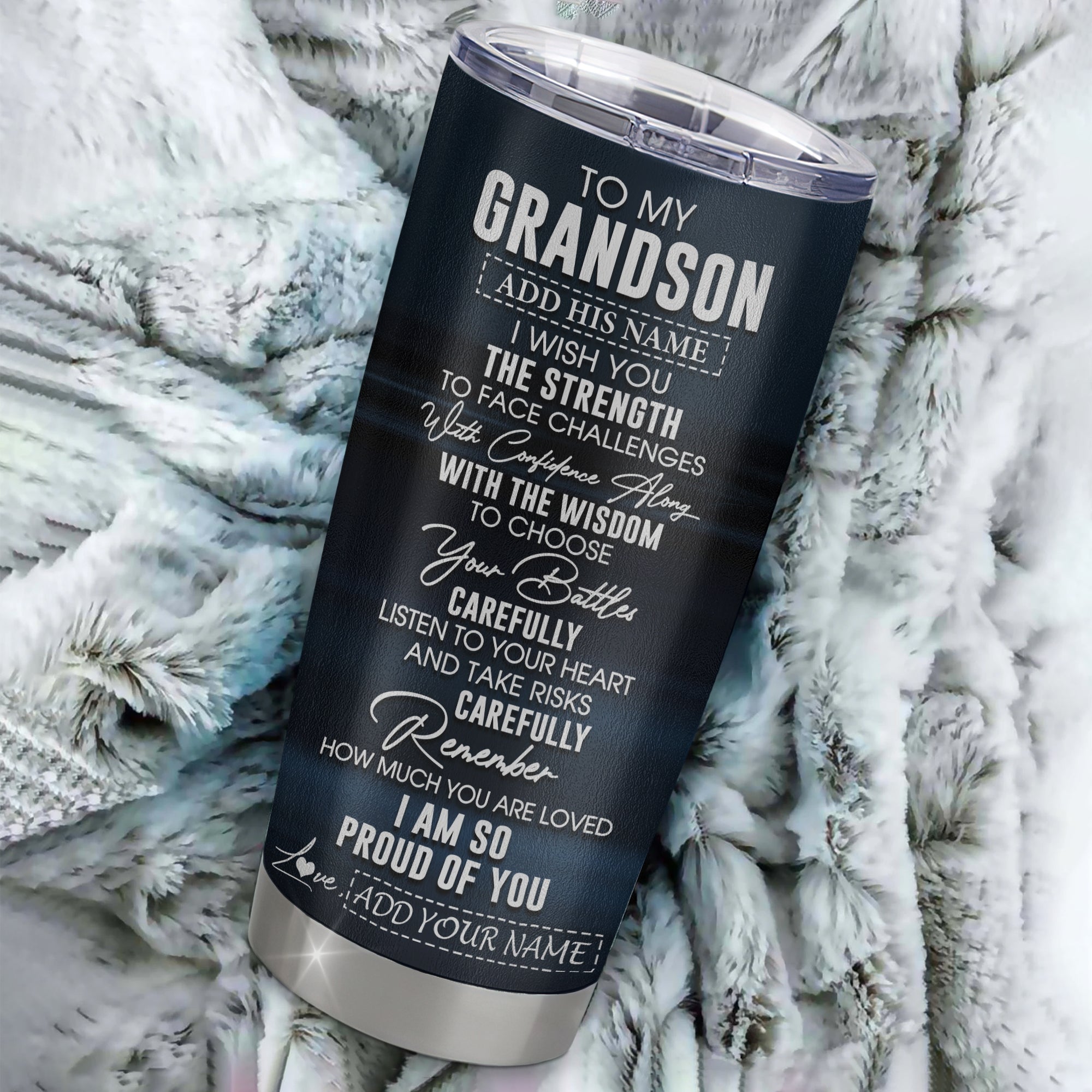 Personalized To My Grandson Gifts Tumbler From Grandma Grandpa I Wish You The Strength Wolf Grandson Birthday Gifts Christmas Graduation Custom Stainless Steel Mug | teecentury