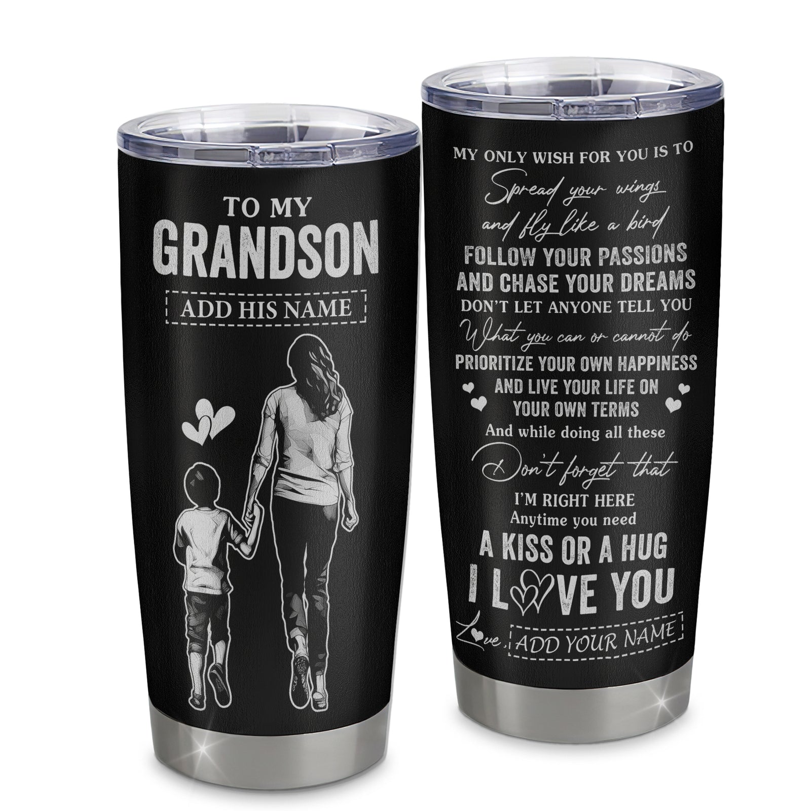 Personalized To My Grandson Gifts Tumbler From Grandma Nana My Only Wish For You Grandson Birthday Gifts Graduation Christmas Custom Stainless Steel Cup Travel Mug | teecentury