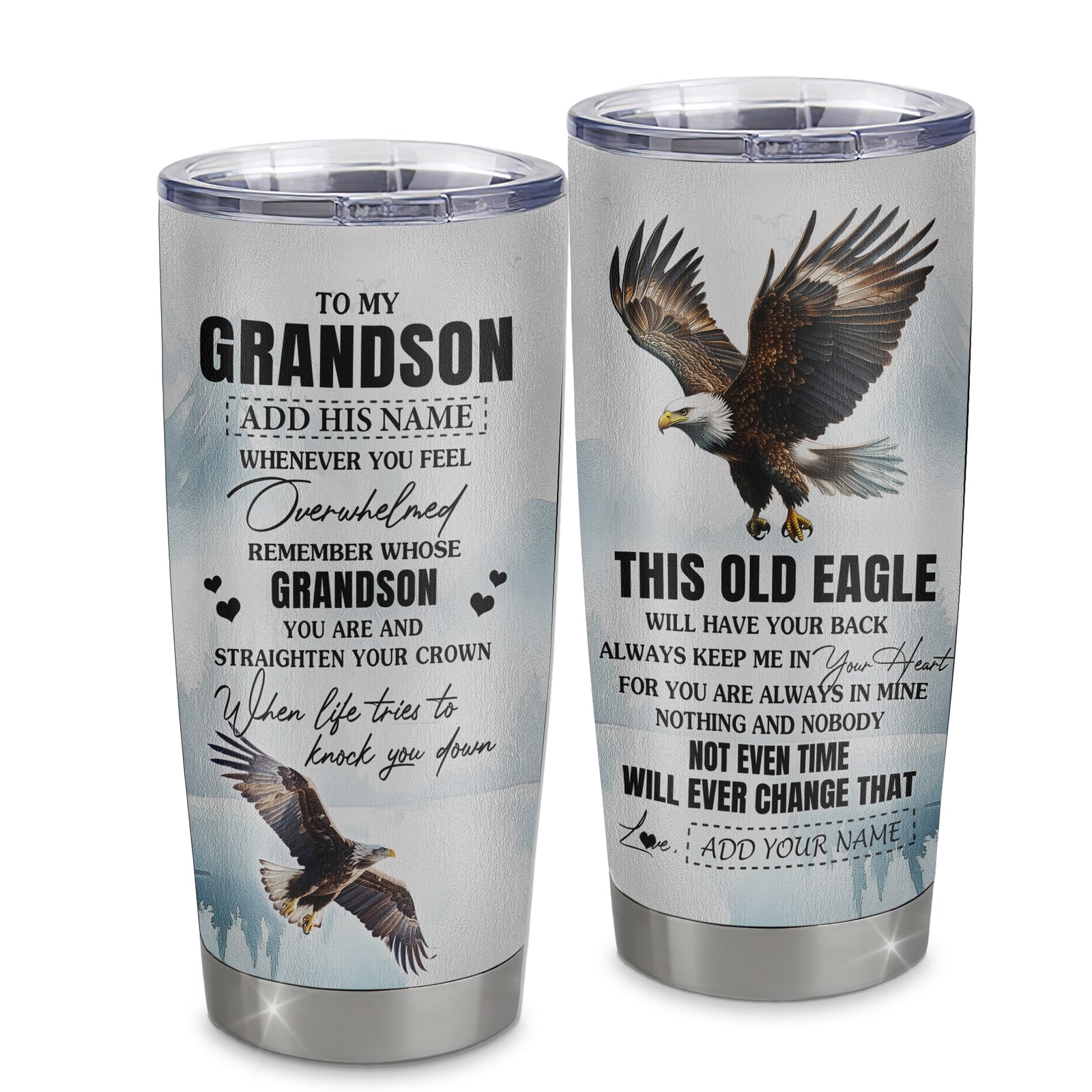 Personalized To My Grandson Gifts Tumbler From Grandma Papa Whenever Eagle Unique Birthday Gifts For Grandson Graduation Christmas Stainless Steel Insulated Custom Mug | teecentury