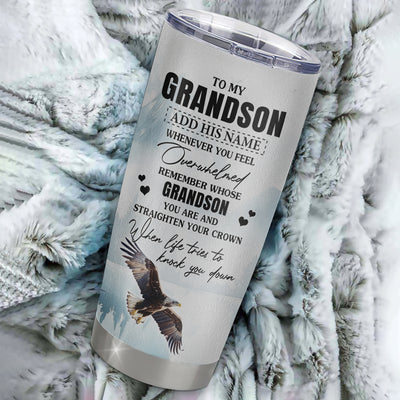 Personalized To My Grandson Gifts Tumbler From Grandma Papa Whenever Eagle Unique Birthday Gifts For Grandson Graduation Christmas Stainless Steel Insulated Custom Mug | teecentury