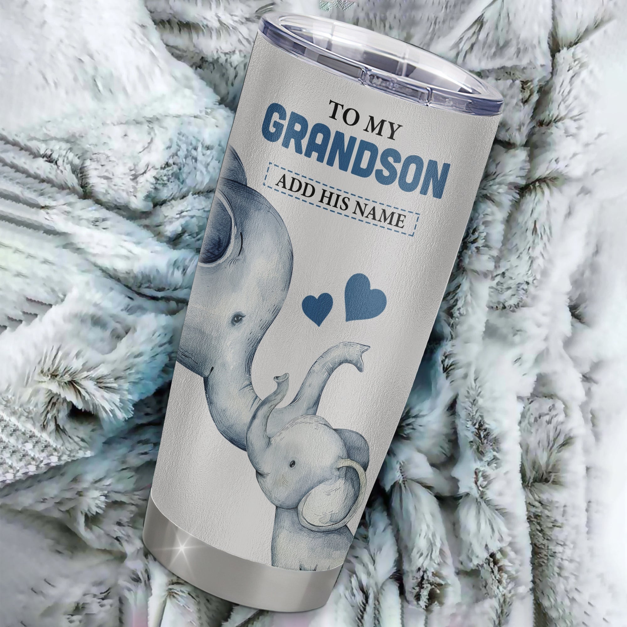 Personalized To My Grandson Gifts Tumbler From Grandma Papa Whenever Elephant Unique Birthday Gifts For Grandson Graduation Christmas Custom Stainless Steel Travel Mug | teecentury