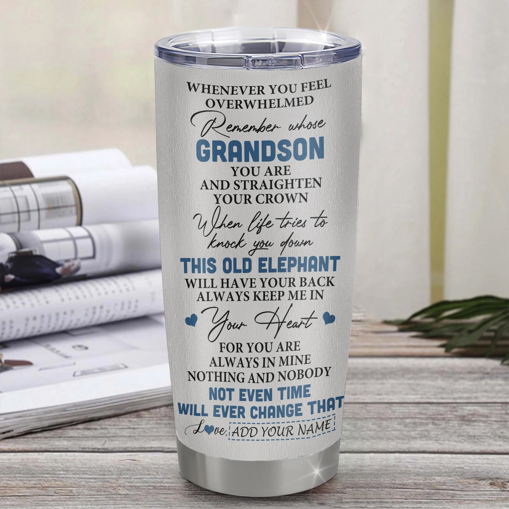 Personalized To My Grandson Gifts Tumbler From Grandma Papa Whenever Elephant Unique Birthday Gifts For Grandson Graduation Christmas Custom Stainless Steel Travel Mug | teecentury