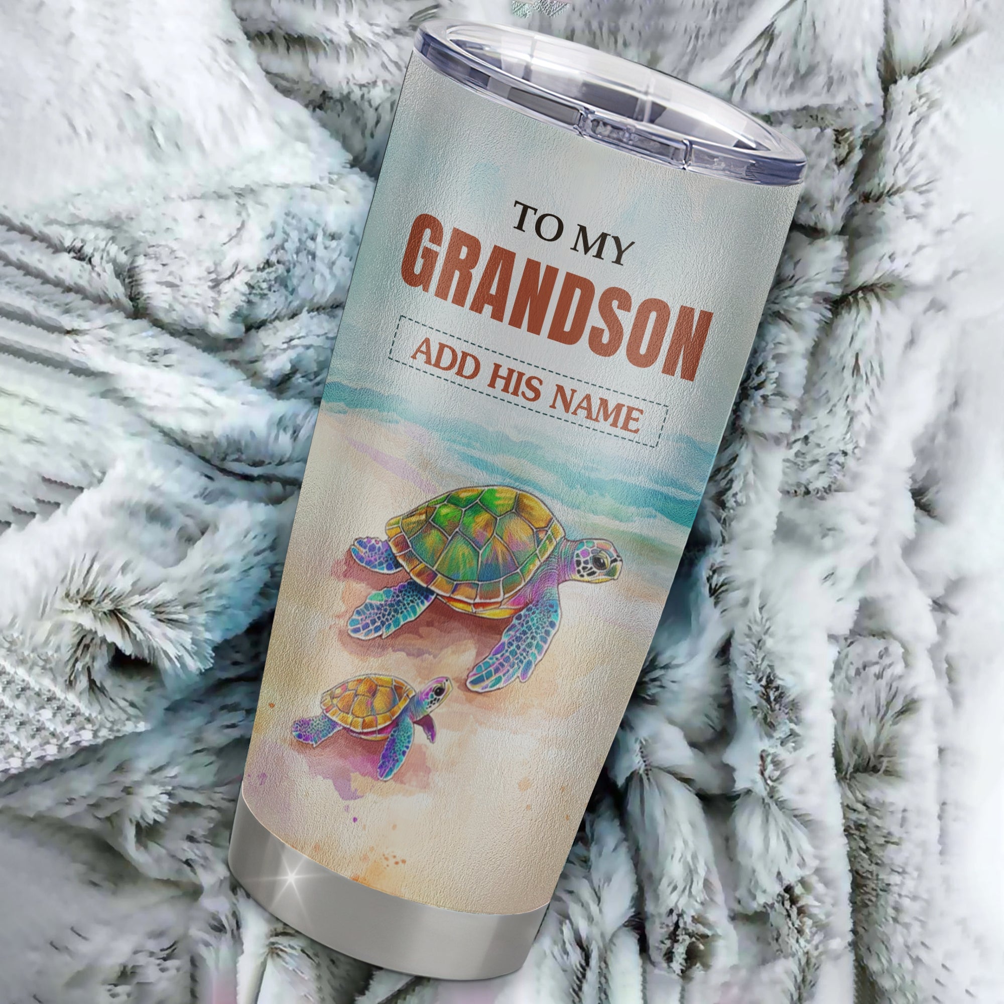 Personalized To My Grandson Gifts Tumbler From Grandma Papa Whenever Turtle Unique Birthday Gifts For Grandson Graduation Christmas Custom Stainless Steel Cup Mug | teecentury