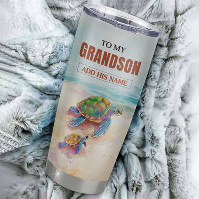 Personalized To My Grandson Gifts Tumbler From Grandma Papa Whenever Turtle Unique Birthday Gifts For Grandson Graduation Christmas Custom Stainless Steel Cup Mug | teecentury