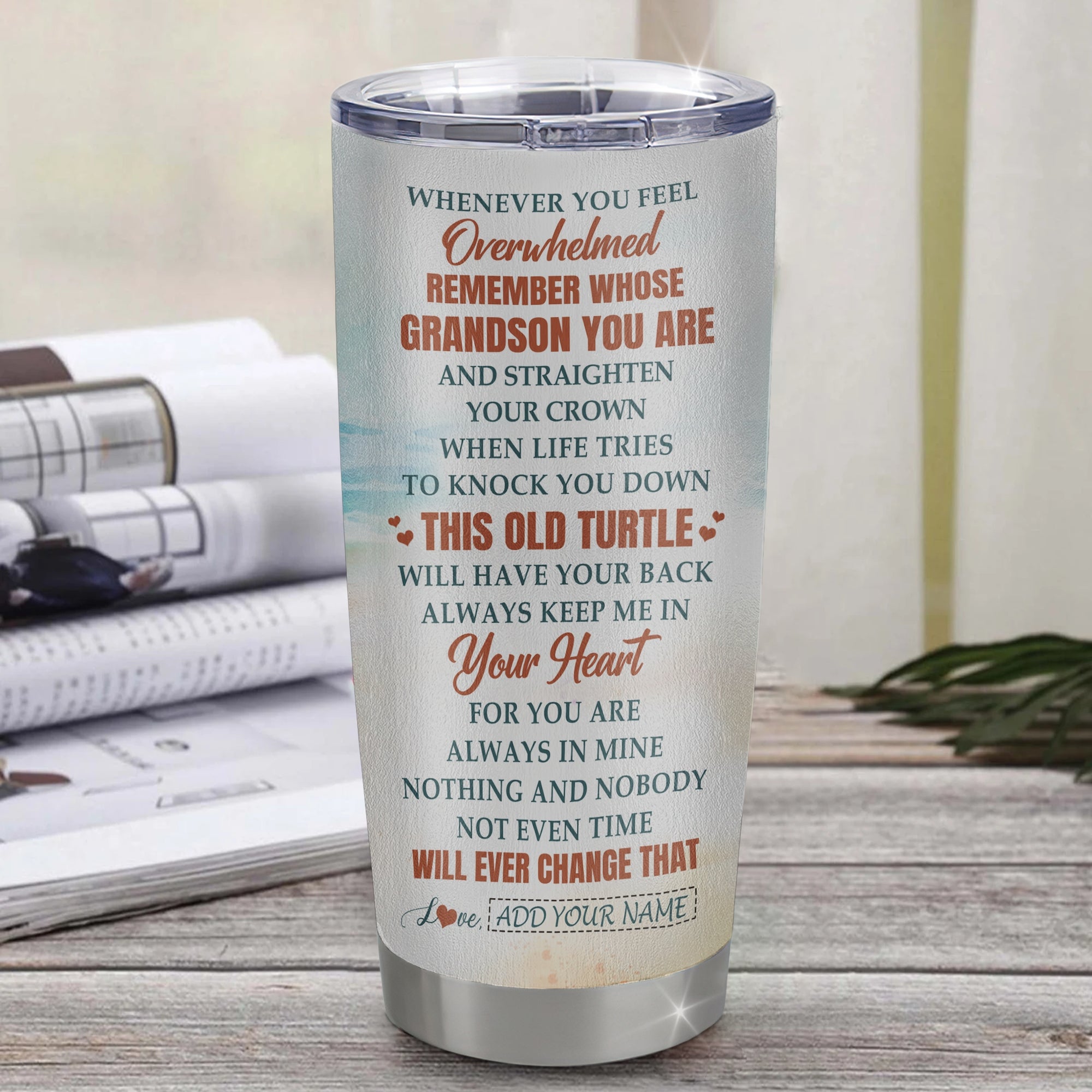 Personalized To My Grandson Gifts Tumbler From Grandma Papa Whenever Turtle Unique Birthday Gifts For Grandson Graduation Christmas Custom Stainless Steel Cup Mug | teecentury