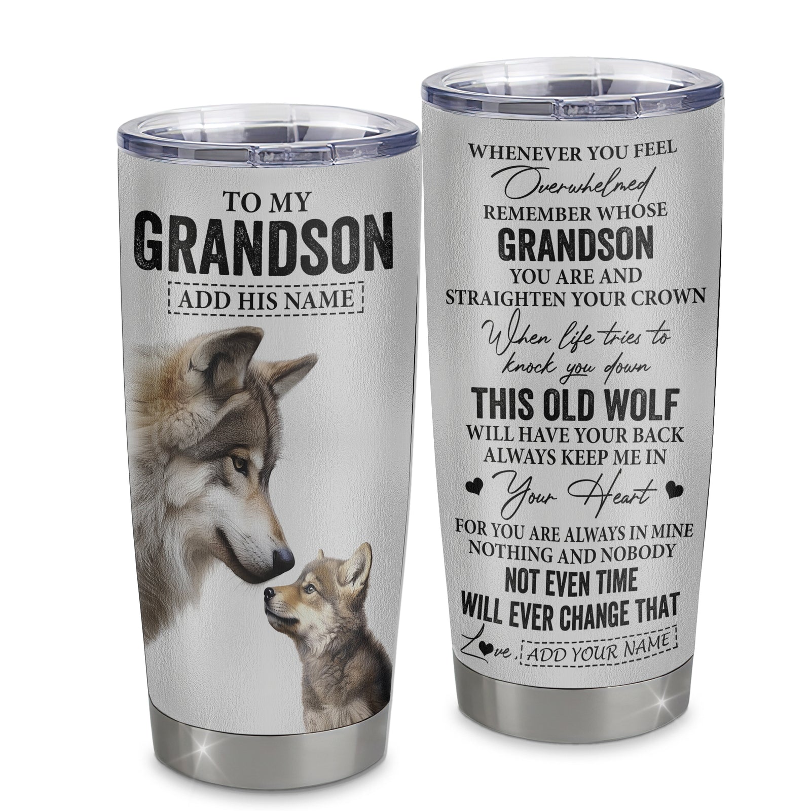 Personalized To My Grandson Gifts Tumbler From Grandma Papa Whenever Wolf Unique Birthday Gifts For Grandson Graduation Christmas Custom Stainless Steel Cup Travel Mug | teecentury