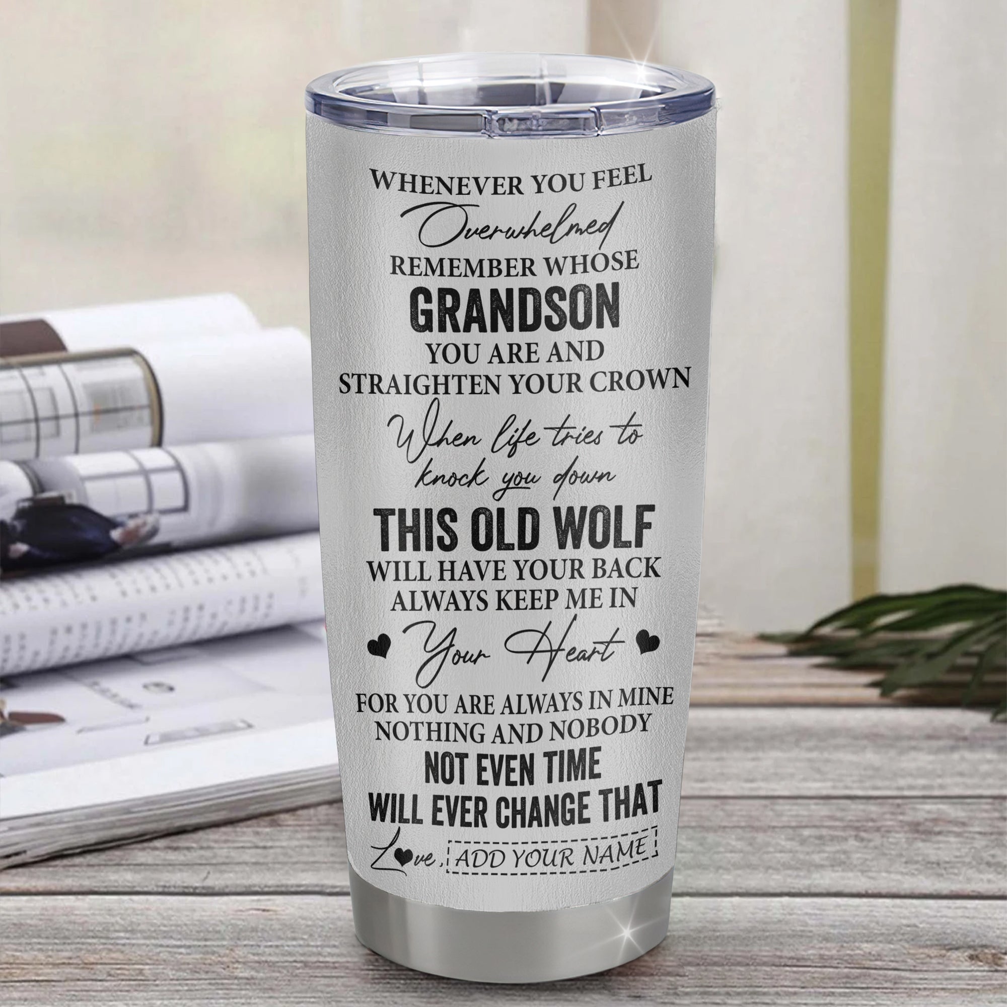 Personalized To My Grandson Gifts Tumbler From Grandma Papa Whenever Wolf Unique Birthday Gifts For Grandson Graduation Christmas Custom Stainless Steel Cup Travel Mug | teecentury