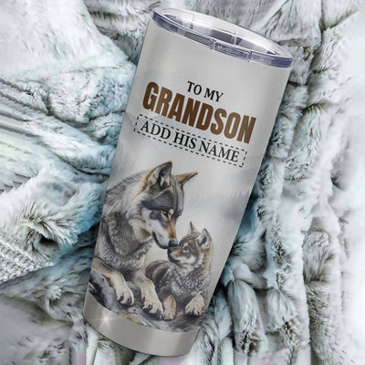 Personalized To My Grandson Gifts Tumbler From Grandma Papa Wolf My Only Wish For You Grandson Birthday Gifts Graduation Christmas Customized Stainless Steel Mug | teecentury