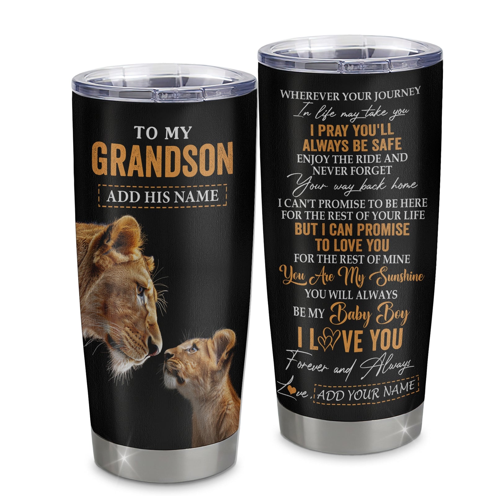 Personalized To My Grandson Gifts Tumbler From Grandmother Wherever Your Journey In Life Lion Granddaughter Birthday Gifts Christmas Custom Stainless Steel Travel Mug | teecentury