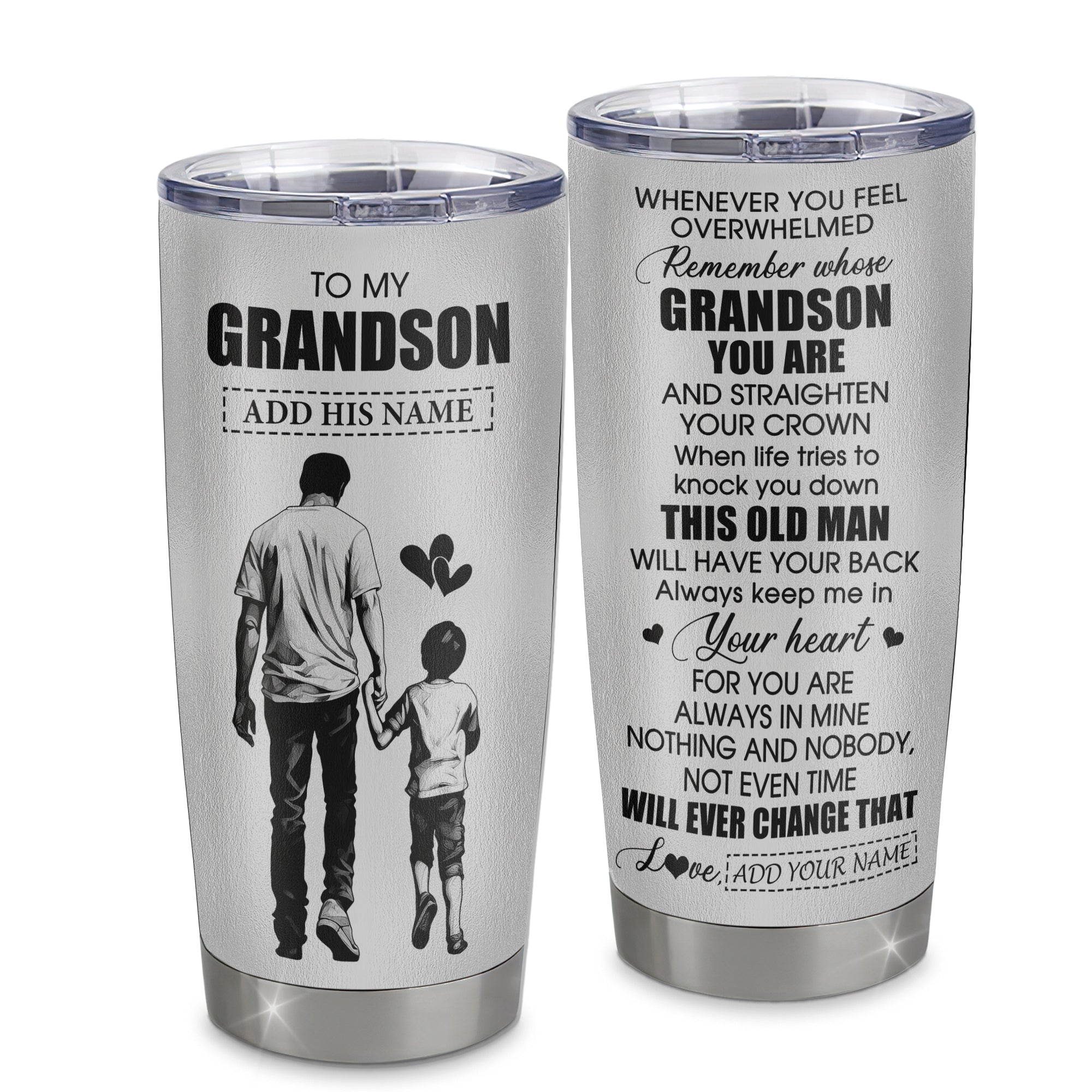 Personalized To My Grandson Gifts Tumbler From Grandpa Papa Whenever Man Unique Birthday Gifts For Grandson Graduation Christmas Custom Stainless Steel Cup Travel Mug | teecentury