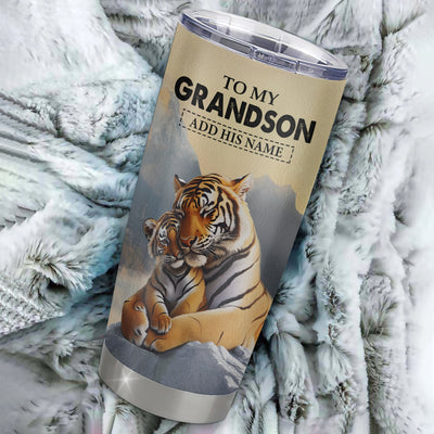 Personalized To My Grandson Gifts Tumbler Tiger From Grandma Grandpa You Are My Grandson Birthday Gifts Graduation Christmas Custom Stainless Steel Travel Mug Shirt & Hoodie | teecentury