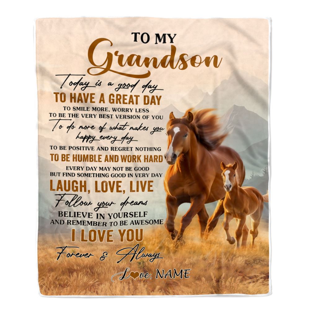 Personalized To My Grandson Horse Blanket From Grandma Grandpa Every Day Laugh Love Live Grandson Birthday Gifts Christmas Customized Fleece Throw Blanket | teecentury