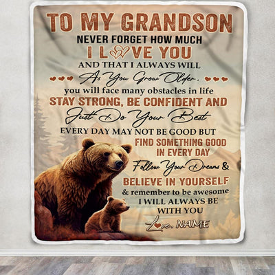 Personalized To My Grandson I Love You Forever Blanket From Grandma Grandpa Bear Grandson Birthday Gifts Graduation Christmas Customized Fleece Blanket | teecentury
