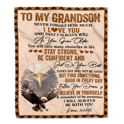 Personalized To My Grandson I Love You Forever Blanket From Grandma Grandpa Eagle Grandson Birthday Gifts Graduation Christmas Customized Fleece Throw Blanket | teecentury