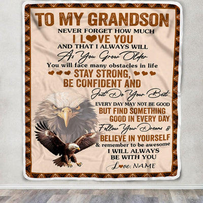 Personalized To My Grandson I Love You Forever Blanket From Grandma Grandpa Eagle Grandson Birthday Gifts Graduation Christmas Customized Fleece Throw Blanket | teecentury