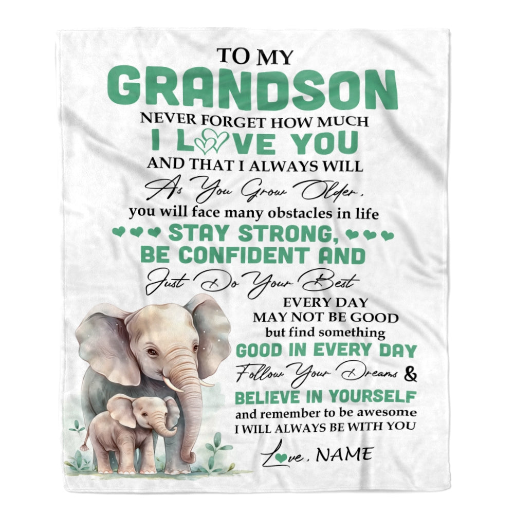 Personalized To My Grandson I Love You Forever Blanket From Grandma Grandpa Elephant Grandson Birthday Gifts Graduation Christmas Customized Fleece Blanket | teecentury
