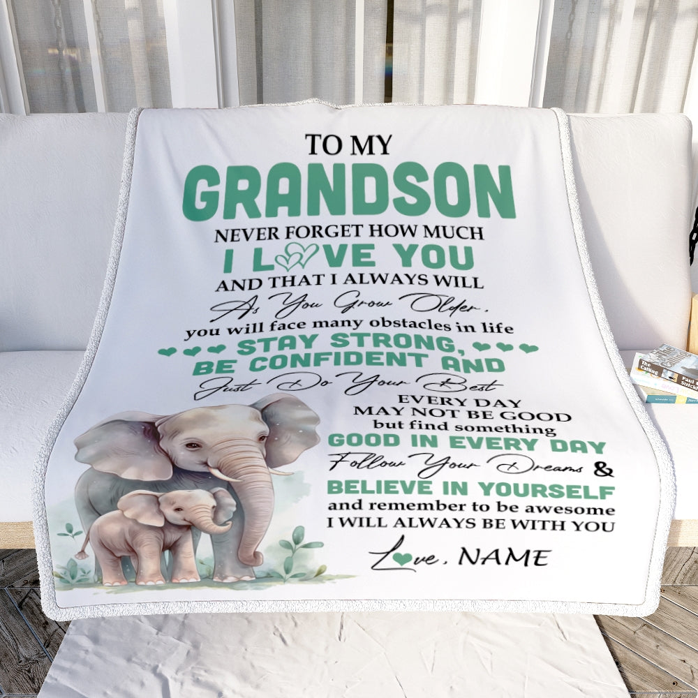 Personalized To My Grandson I Love You Forever Blanket From Grandma Grandpa Elephant Grandson Birthday Gifts Graduation Christmas Customized Fleece Blanket | teecentury