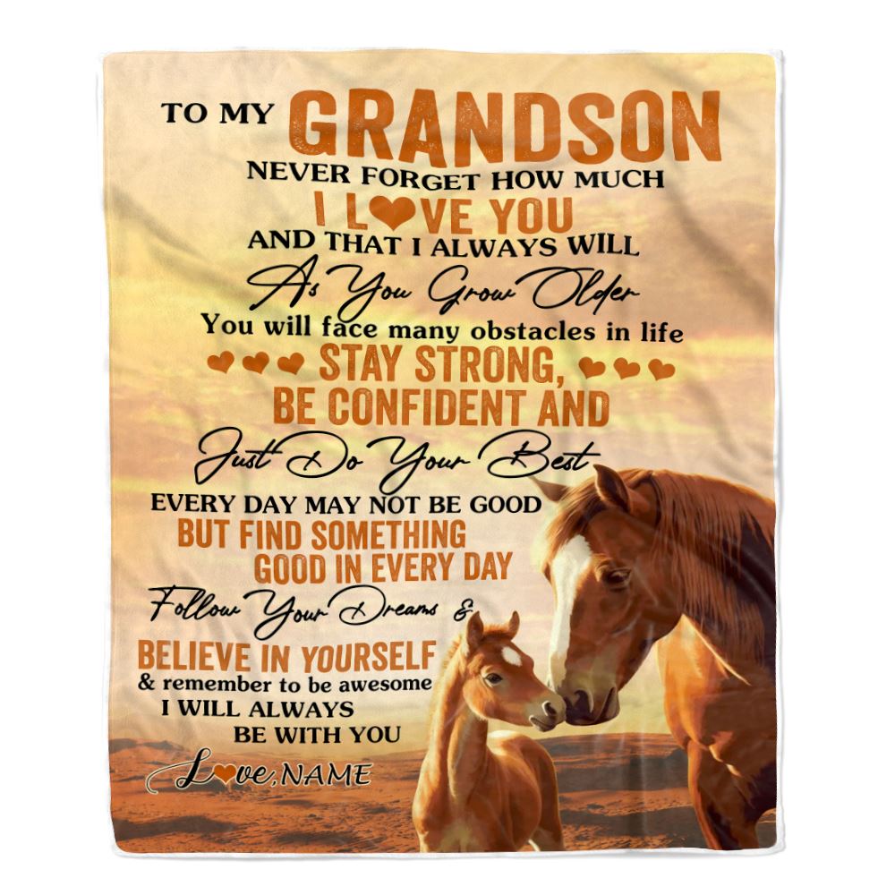 Personalized To My Grandson I Love You Forever Blanket From Grandma Grandpa Horse Grandson Birthday Gifts Graduation Christmas Customized Fleece Blanket | teecentury