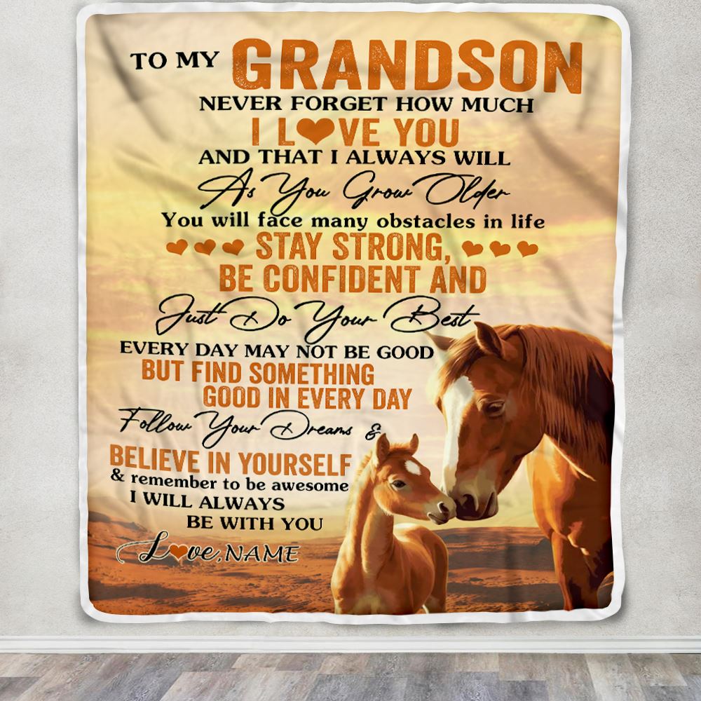 Personalized To My Grandson I Love You Forever Blanket From Grandma Grandpa Horse Grandson Birthday Gifts Graduation Christmas Customized Fleece Blanket | teecentury
