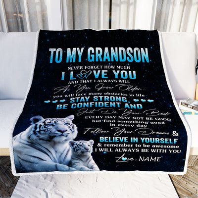 Personalized To My Grandson I Love You Forever Blanket From Grandma Grandpa White Tiger Grandson Birthday Gifts Graduation Christmas Customized Fleece Blanket | teecentury