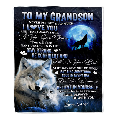 Personalized To My Grandson I Love You Forever Blanket From Grandma Grandpa Wolf Grandson Birthday Gifts Graduation Christmas Customized Fleece Blanket | teecentury