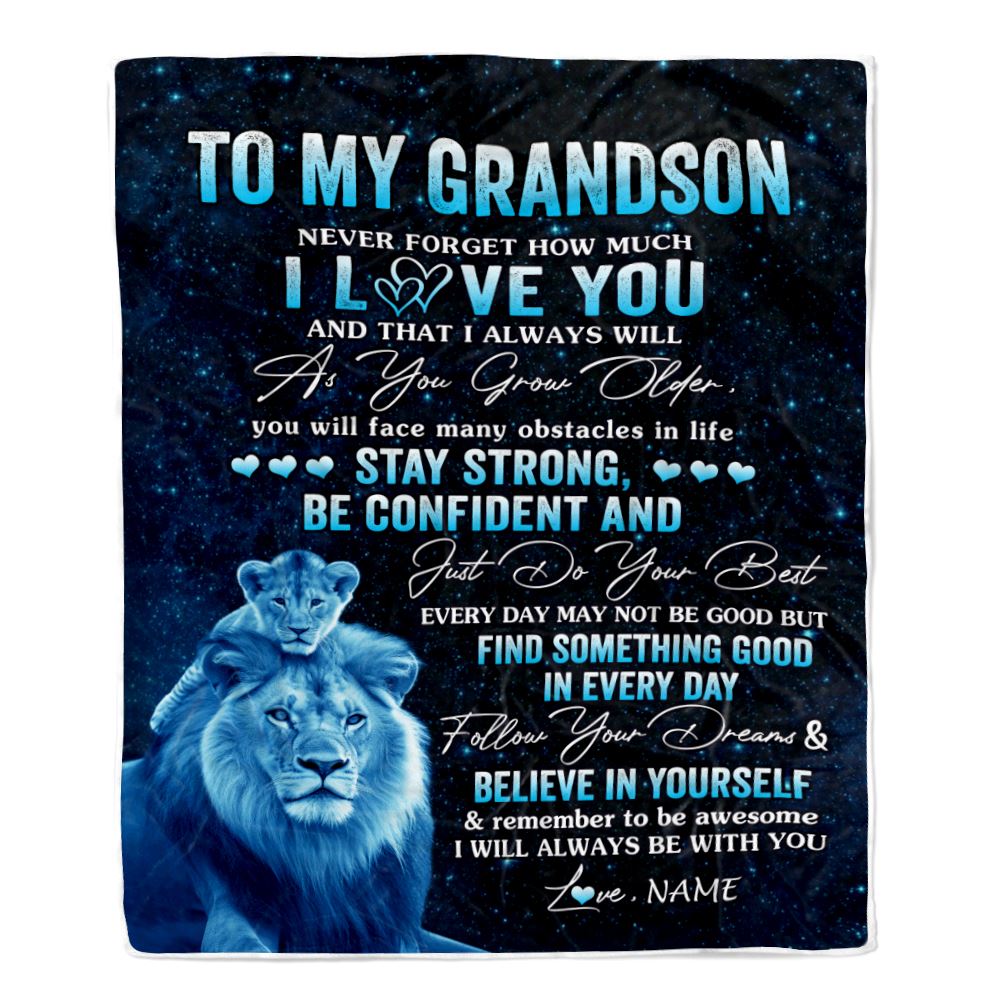 Personalized To My Grandson I Love You Forever Blanket From Grandpa Lion Grandson Birthday Gifts Graduation Christmas Customized Fleece Throw Blanket | teecentury