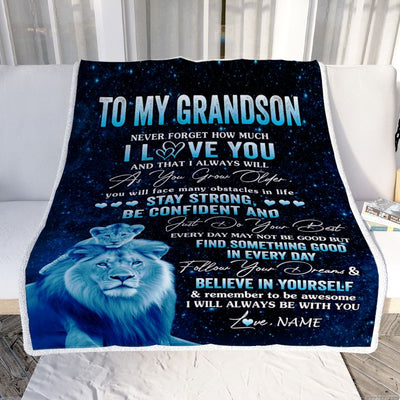 Personalized To My Grandson I Love You Forever Blanket From Grandpa Lion Grandson Birthday Gifts Graduation Christmas Customized Fleece Throw Blanket | teecentury