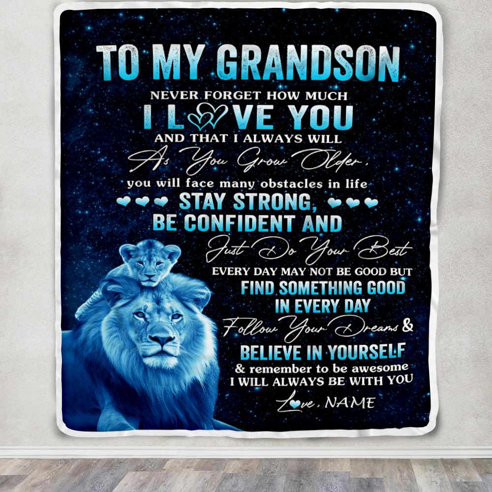 Personalized To My Grandson I Love You Forever Blanket From Grandpa Lion Grandson Birthday Gifts Graduation Christmas Customized Fleece Throw Blanket | teecentury
