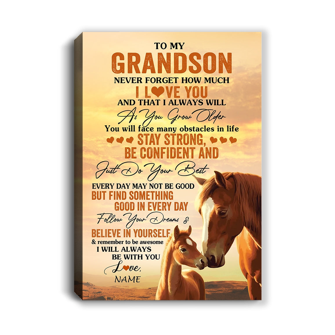 Personalized To My Grandson I Love You Forever Canvas From Grandma Grandpa Horse Grandson Birthday Gifts Graduation Christmas Custom Wall Art Print Framed Canvas | teecentury