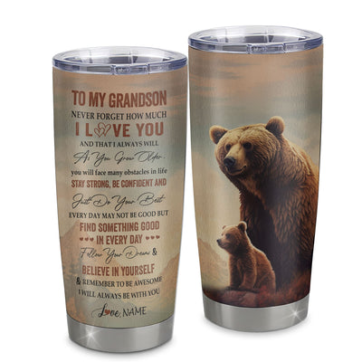 Personalized To My Grandson I Love You Forever Tumbler From Grandma Grandpa Stainless Steel Cup Bear Grandson Birthday Gifts Graduation Christmas Custom Travel Mug | teecentury