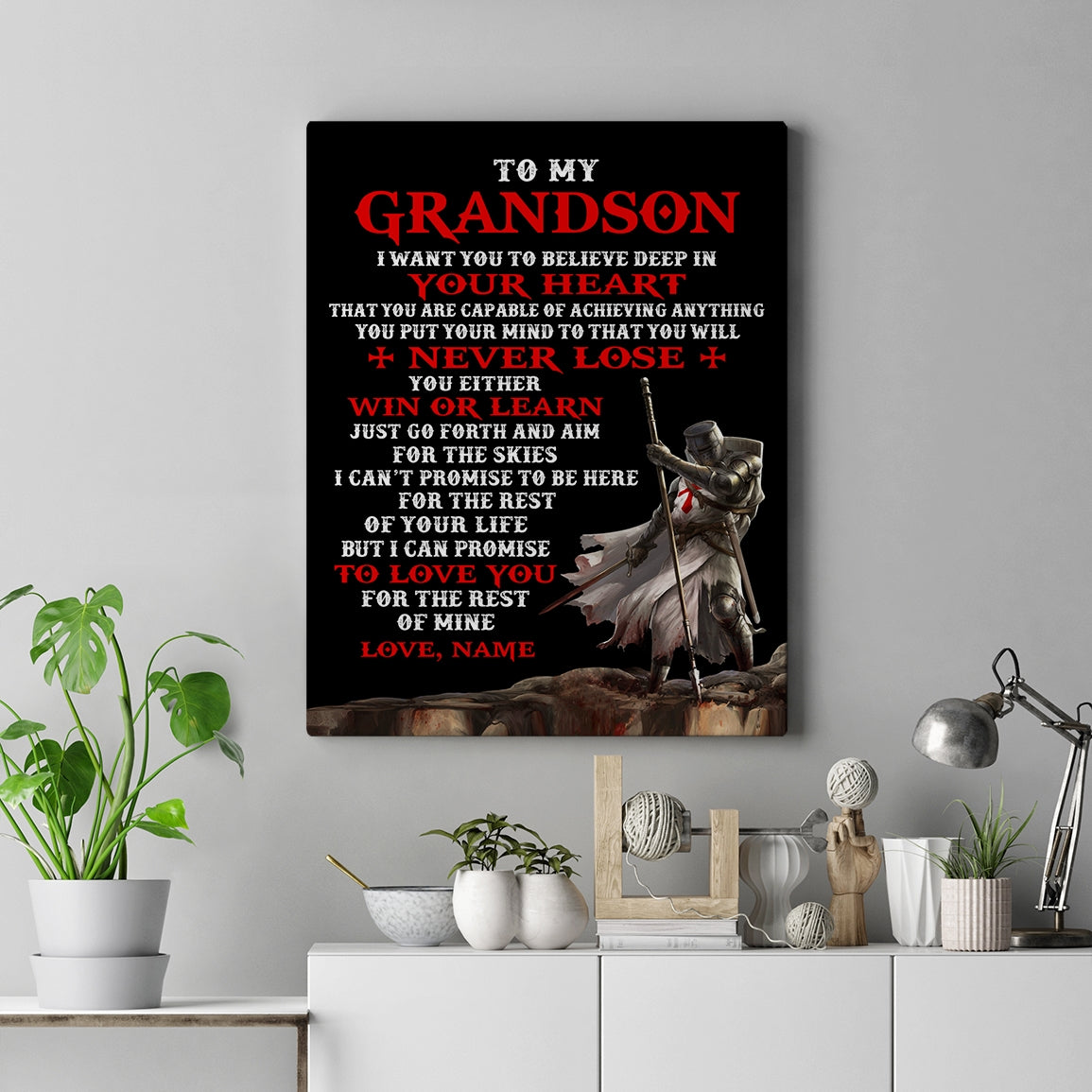 Personalized To My Grandson Knight Templar Canvas From Grandpa Nana You Will Never Lose Grandson Birthday Gifts Graduation Christmas Custom Wall Art Print Framed Canvas | teecentury