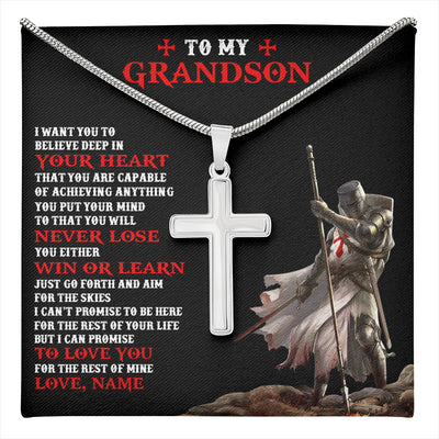 Stainless Cross Necklace Stainless Steel | 1 | Personalized To My Grandson Knight Templar Necklace From Grandpa You Will Never Lose Grandson Birthday Graduation Christmas Customized Gift Box Message Card | teecentury