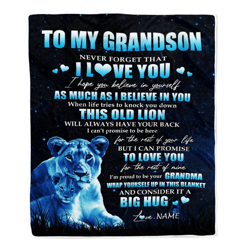 Personalized To My Grandson Lion Blanket From Grandma Gigi Never Forget I Love You Grandson Birthday Graduation Christmas Customized Fleece Throw Blanket | teecentury