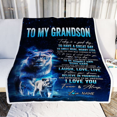 Personalized To My Grandson Lion Blanket From Grandma Gigi Today Is A Good Day Grandson Gifts Birthday Graduation Christmas Customized Fleece Throw Blanket | teecentury