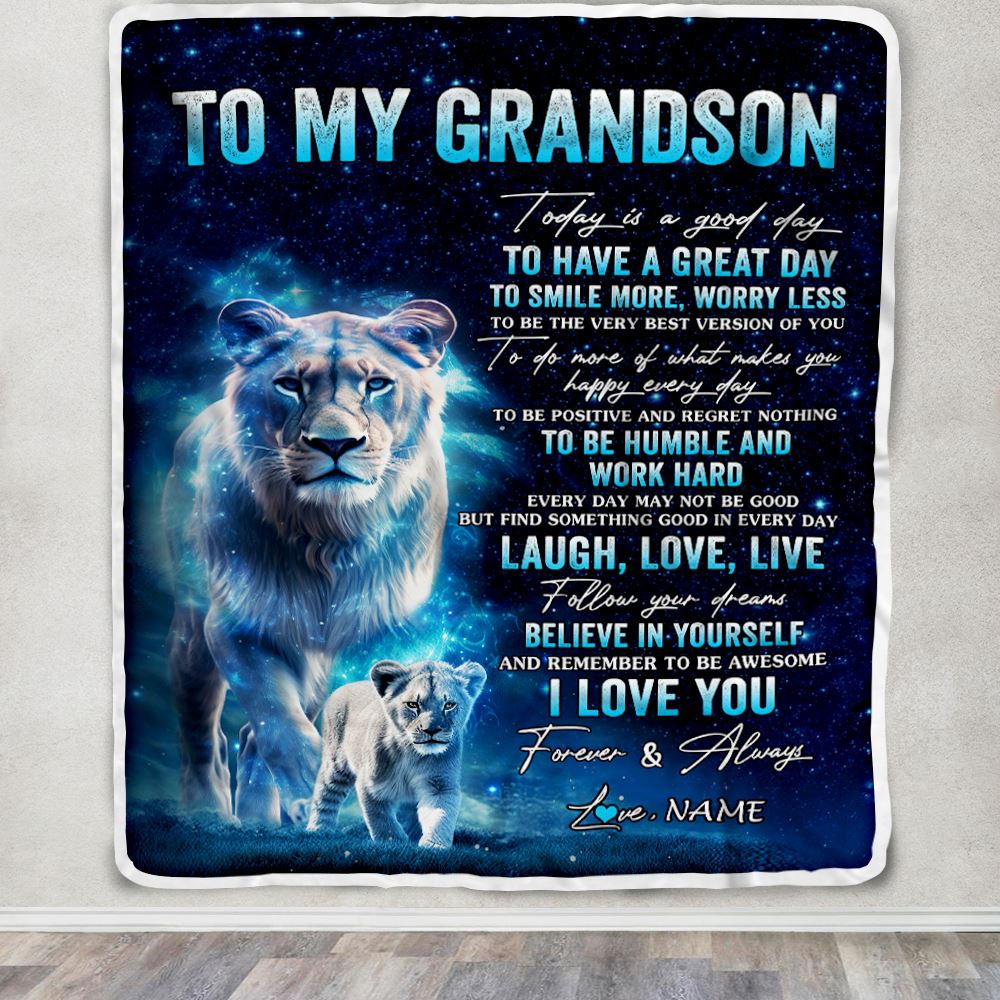 Personalized To My Grandson Lion Blanket From Grandma Gigi Today Is A Good Day Grandson Gifts Birthday Graduation Christmas Customized Fleece Throw Blanket | teecentury