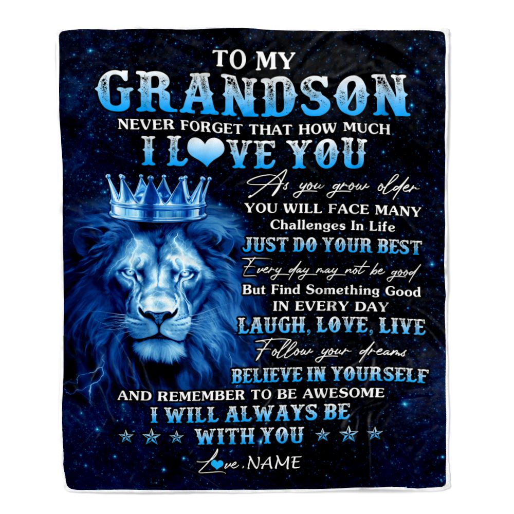 Personalized To My Grandson Lion Blanket From Grandma Grandpa I Love You Lion Ideas For Grandson Birthday Gifts Christmas Customized Fleece Throw Blanket | teecentury