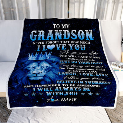 Personalized To My Grandson Lion Blanket From Grandma Grandpa I Love You Lion Ideas For Grandson Birthday Gifts Christmas Customized Fleece Throw Blanket | teecentury