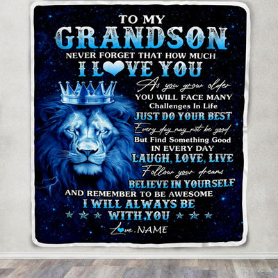 Personalized To My Grandson Lion Blanket From Grandma Grandpa I Love You Lion Ideas For Grandson Birthday Gifts Christmas Customized Fleece Throw Blanket | teecentury