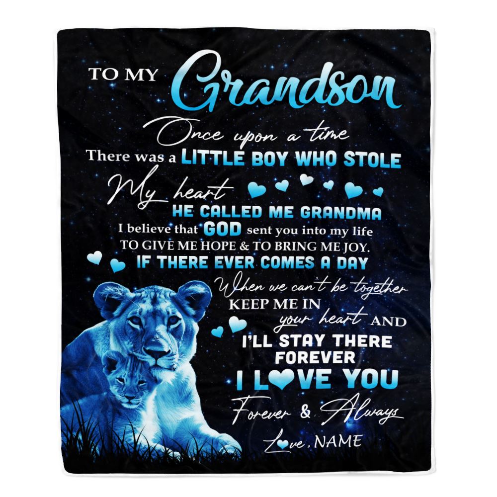 Personalized To My Grandson Lion Blanket From Grandma I'll Stay There Forever Grandson Birthday Graduation Christmas Customized Bed Quilt Fleece Blanket | teecentury