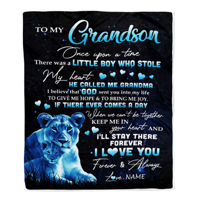 Personalized To My Grandson Lion Blanket From Grandma I'll Stay There Forever Grandson Birthday Graduation Christmas Customized Bed Quilt Fleece Blanket | teecentury