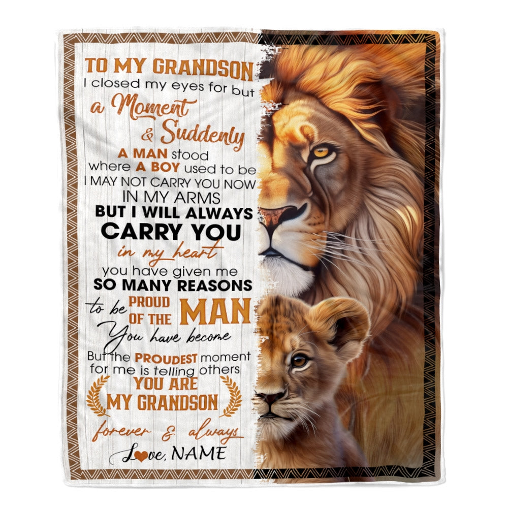 Personalized To My Grandson Lion Blanket From Grandma Nana Grandpa I Closed My Eyes Great Grandson Birthday Christmas Graduation Customized Fleece Blanket Blanket | Teecentury.com