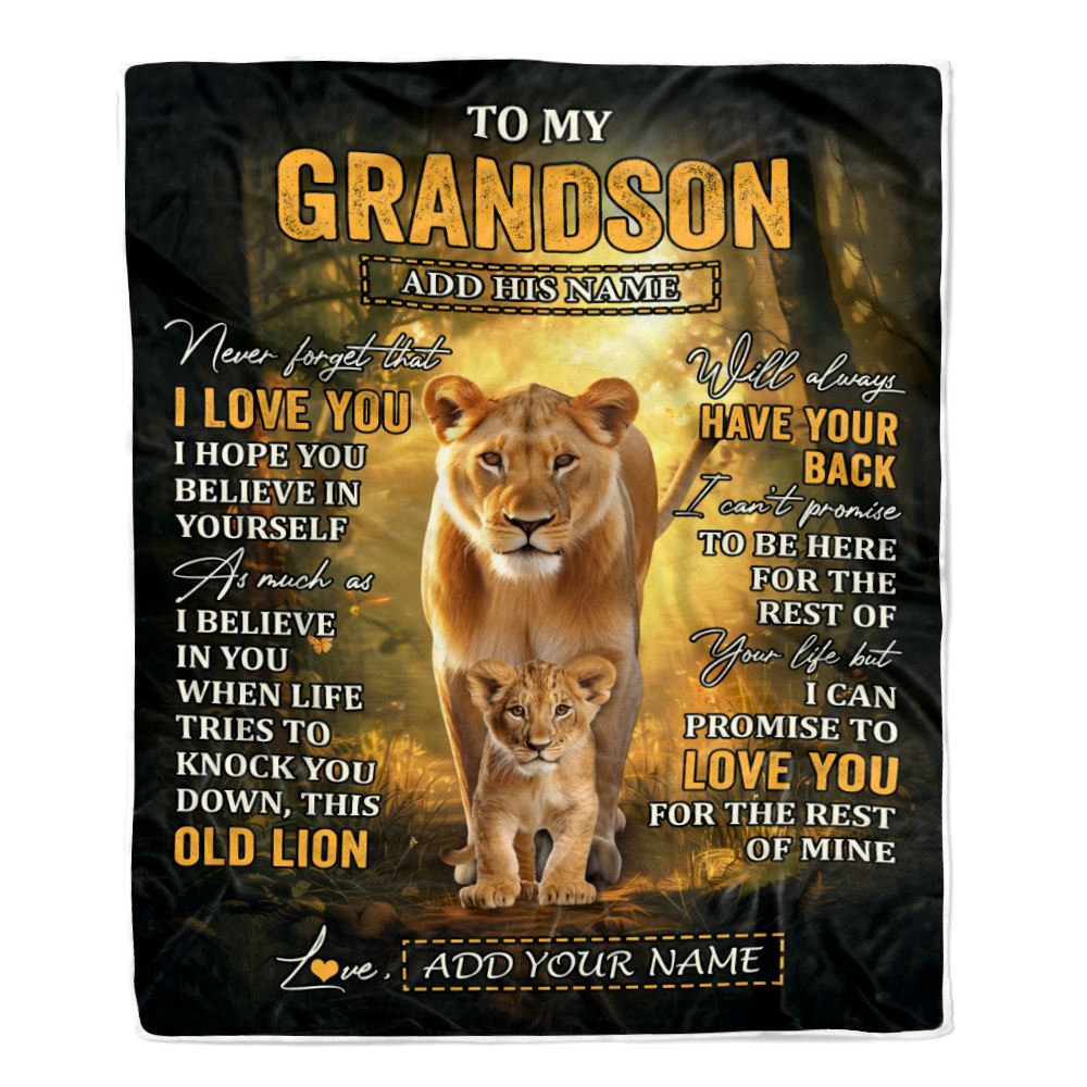 Personalized To My Grandson Lion Blanket From Grandma Never Forget That I Love You Grandson Birthday Gifts Graduation Christmas Customized Fleece Blanket | teecentury