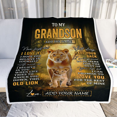 Personalized To My Grandson Lion Blanket From Grandma Never Forget That I Love You Grandson Birthday Gifts Graduation Christmas Customized Fleece Blanket | teecentury