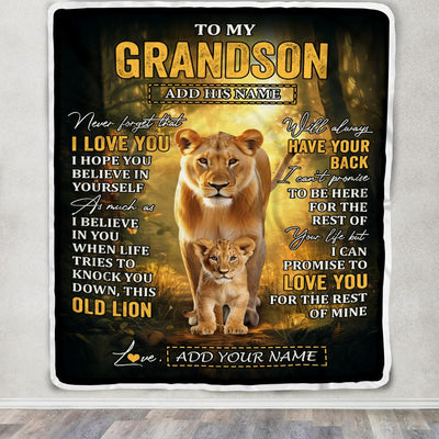 Personalized To My Grandson Lion Blanket From Grandma Never Forget That I Love You Grandson Birthday Gifts Graduation Christmas Customized Fleece Blanket | teecentury