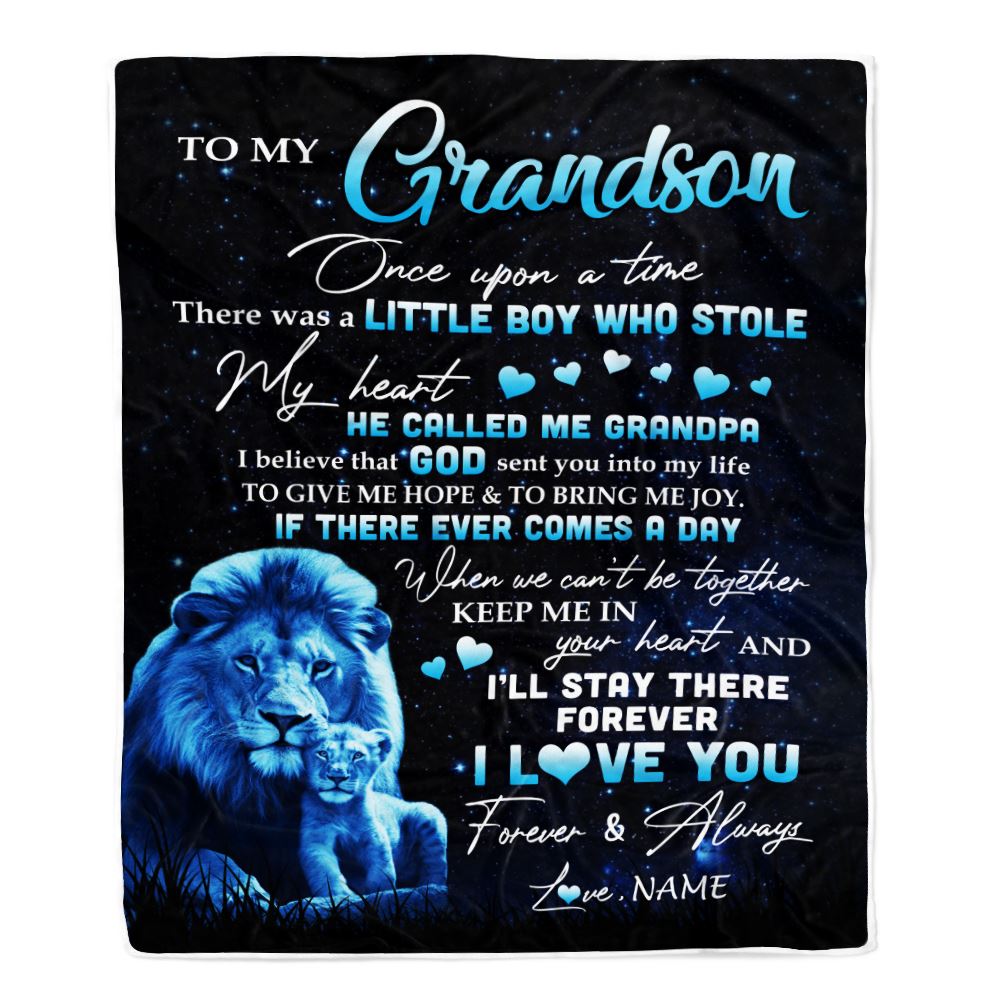 Personalized To My Grandson Lion Blanket From Grandpa I'll Stay There Forever Grandson Birthday Graduation Christmas Customized Bed Quilt Fleece Blanket | teecentury