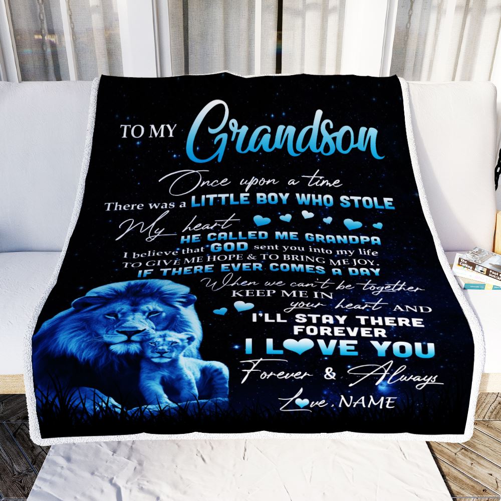 Personalized To My Grandson Lion Blanket From Grandpa I'll Stay There Forever Grandson Birthday Graduation Christmas Customized Bed Quilt Fleece Blanket | teecentury