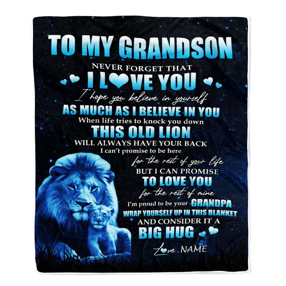 Personalized To My Grandson Lion Blanket From Grandpa Never Forget I Love You Grandson Birthday Graduation Christmas Customized Fleece Throw Blanket | teecentury