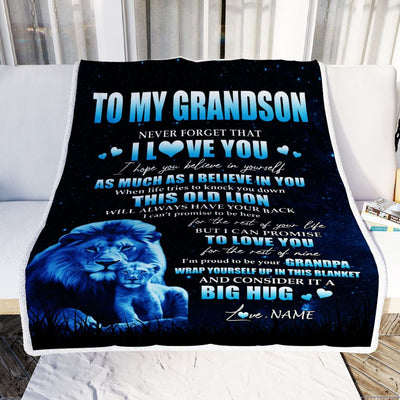 Personalized To My Grandson Lion Blanket From Grandpa Never Forget I Love You Grandson Birthday Graduation Christmas Customized Fleece Throw Blanket | teecentury